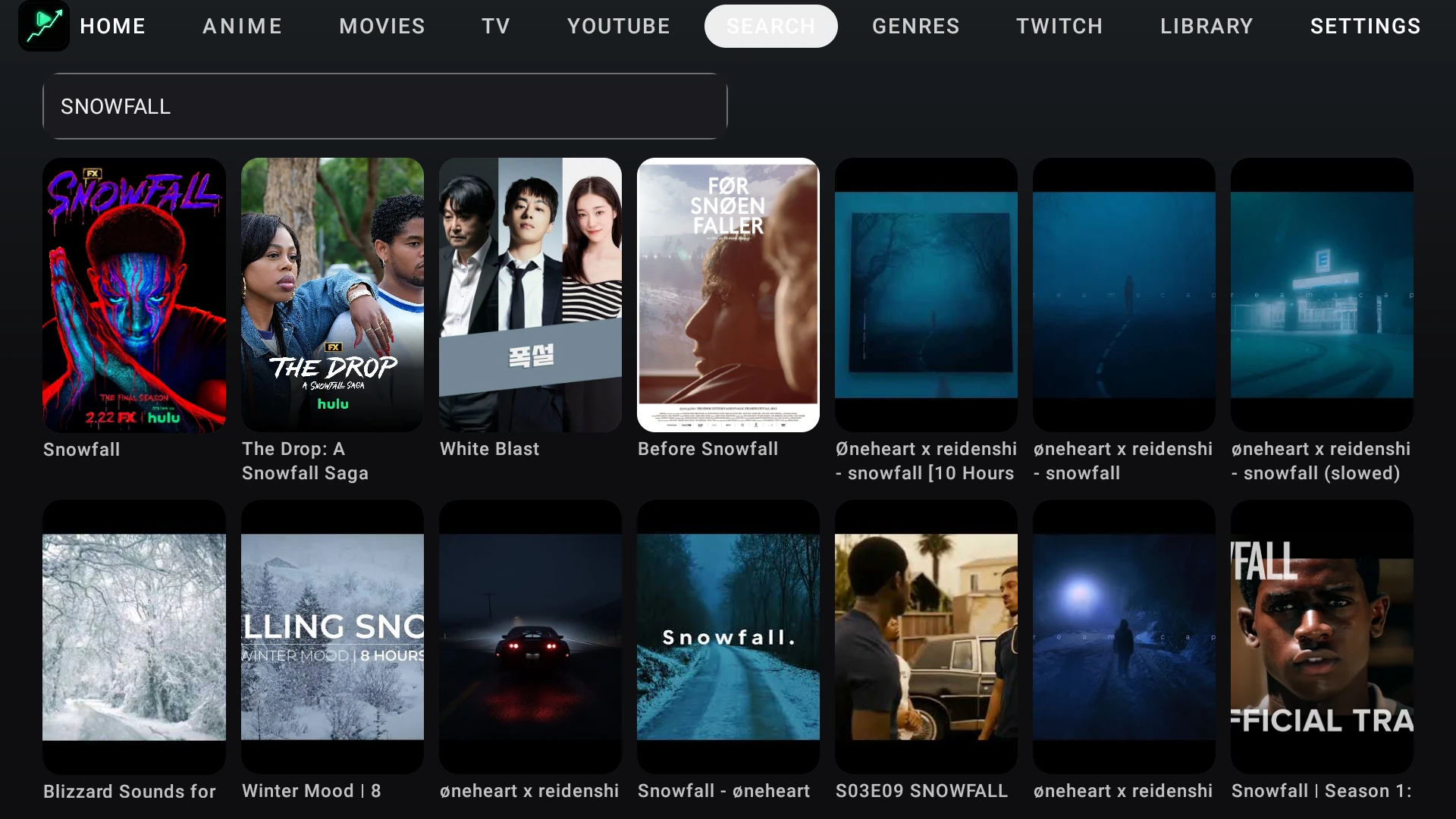 Searching Snowfall in Viewmaxxing — the FX series surfaces first among live results